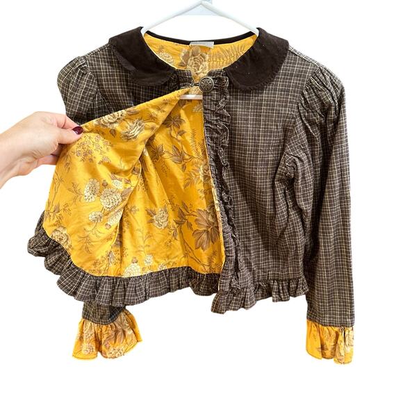Persnickety Jacket 100% Cotton Long Sleeve Brown Yellow Made in USA Size 12Y - Picture 3 of 6